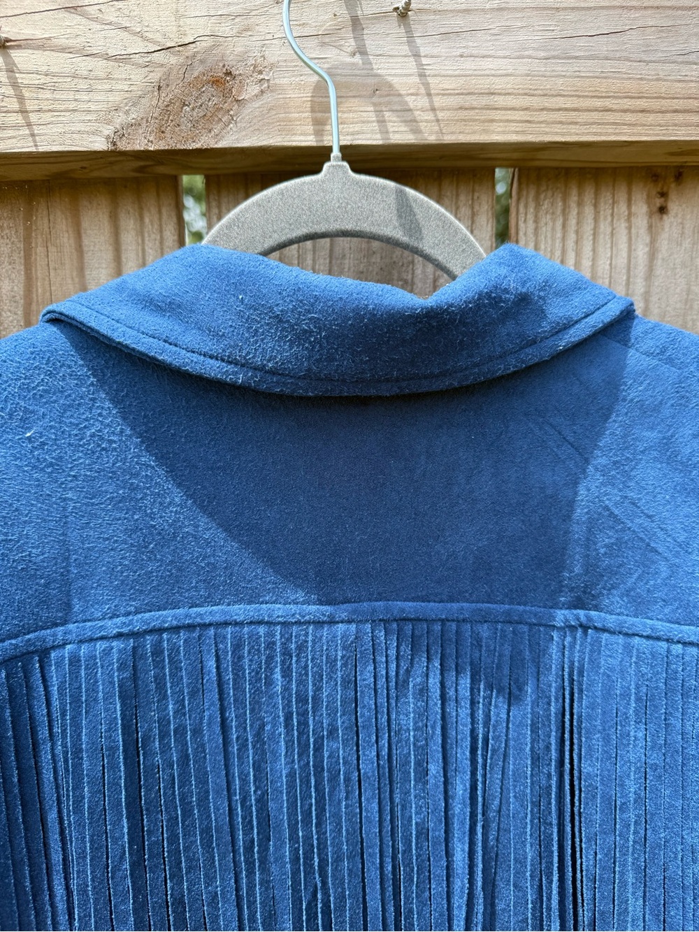 Buddy Love Blue Suede Fringe Trench Coat - Picture 6 of 7